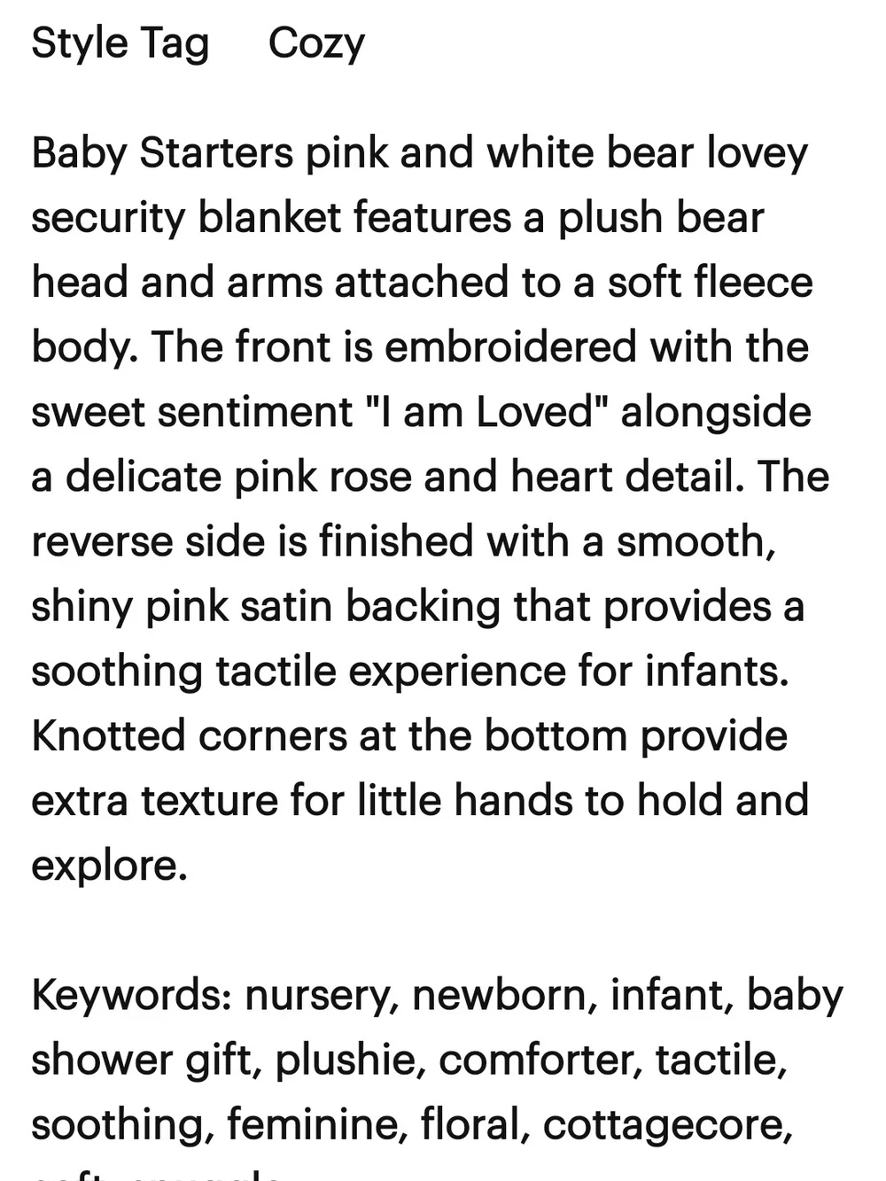 Baby Starters Pink and Cream Unicorn Lovey with Satin Trim